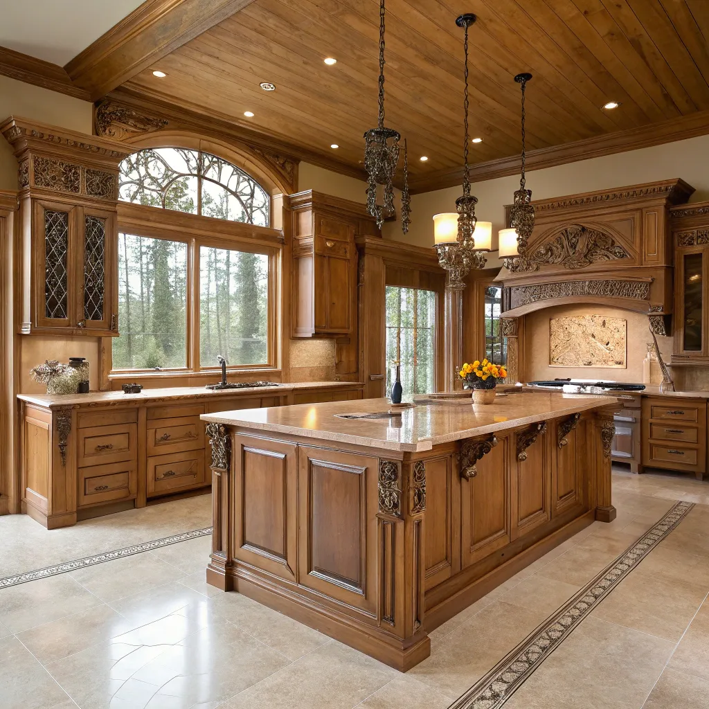 Handcrafted kitchen cabinets and custom island in the Johnson residence
