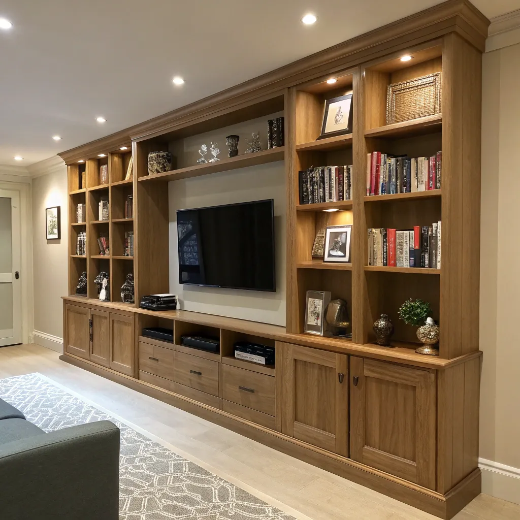 Custom built-in bookshelves and entertainment unit in Wilson Residence